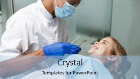  Presentation with happy image - PPT layouts enhanced with sitting in medical dentist center background and a light blue colored foreground