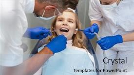  Presentation with happy image - Colorful PPT theme enhanced with sitting in medical dentist center backdrop and a light blue colored foreground