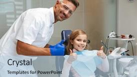  Presentation with happy image - Slide deck enhanced with sitting in medical dentist center background and a light blue colored foreground