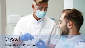  Presentation with happy image - Presentation design featuring sitting in medical dentist center background and a light blue colored foreground