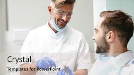  Presentation with happy image - Slide set enhanced with sitting in medical dentist center background and a lemonade colored foreground