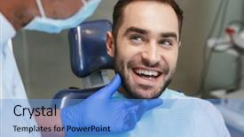  Presentation with happy image - Presentation theme featuring sitting in medical dentist center background and a light blue colored foreground