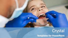  Presentation with happy image - Presentation design enhanced with sitting in medical dentist center background and a  colored foreground