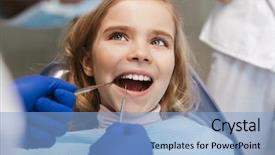  Presentation with happy image - Audience pleasing presentation theme consisting of sitting in medical dentist center backdrop and a light blue colored foreground
