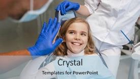  Presentation with save girl child - Presentation featuring sitting in medical dentist center background and a light blue colored foreground
