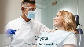  Presentation with happy image - Colorful PPT theme enhanced with sitting in medical dentist center backdrop and a sky blue colored foreground