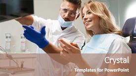  Presentation with happy image - Audience pleasing slide deck consisting of sitting in medical dentist center backdrop and a coral colored foreground