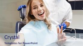  Presentation with happy image - Slide deck enhanced with sitting in medical dentist center background and a sky blue colored foreground