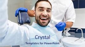  Presentation with happy image - Beautiful slide deck featuring sitting in medical dentist center backdrop and a light blue colored foreground