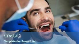  Presentation with happy image - Audience pleasing PPT theme consisting of sitting in medical dentist center backdrop and a ocean colored foreground