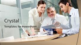  Presentation with partners - Theme consisting of sitting in office and sharing background and a light gray colored foreground