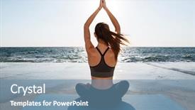  Presentation with sport and health - Amazing PPT layouts having sitting in padmasana at seaside backdrop and a teal colored foreground