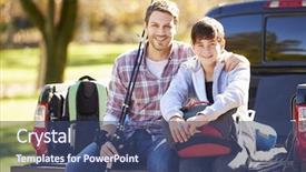  Presentation with father - Audience pleasing PPT theme consisting of sitting in pick up truck backdrop and a ocean colored foreground