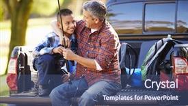  Presentation with catholic father son hoyly spirit - Slide deck having sitting in pick up truck background and a ocean colored foreground