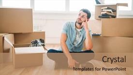  Presentation with pregnancy yoga - Colorful presentation design enhanced with sitting in yoga pose housewarming backdrop and a coral colored foreground