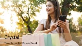  Presentation with young woman wearing boxer gloves - Colorful presentation design enhanced with sitting on a bench outdoors backdrop and a coral colored foreground