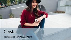  Presentation with little asian girl receiving vaccination - Beautiful presentation theme featuring sitting on a city street backdrop and a light blue colored foreground