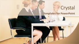  Presentation with team discussion - Beautiful slides featuring sitting on a table discussion backdrop and a  colored foreground