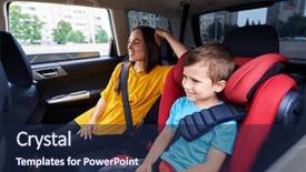  Presentation with automobile - Theme having sitting on back seats buckle background and a navy blue colored foreground