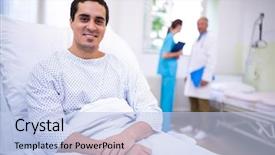  Presentation with hospital bed - Colorful slide set enhanced with sitting on bed in hospital backdrop and a light blue colored foreground