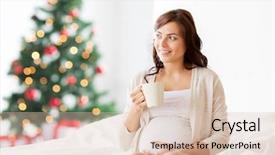  Presentation with tea cup - Slides having sitting on bed over christmas background and a  colored foreground