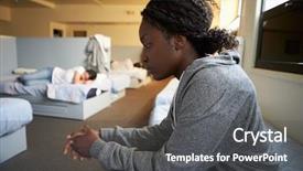  Presentation with beds - PPT theme enhanced with sitting on beds in homeless background and a dark gray colored foreground