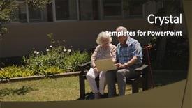  Presentation with solar system imaginary view - Slide deck with sitting on bench in garden background and a wine colored foreground