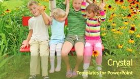  Presentation with children hands - Theme featuring sitting on bench in garden background and a  colored foreground
