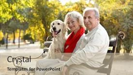  Presentation with active seniors senior couple - Slide deck featuring sitting on bench in park background and a mint green colored foreground