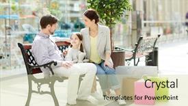  Presentation with family shopping - Slide deck enhanced with sitting on bench in trade background and a soft green colored foreground