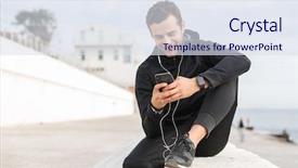  Presentation with sportswear - Cool new slide deck with sitting on boardwalk at seaside backdrop and a sky blue colored foreground