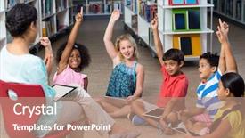  Presentation with children hands - PPT layouts consisting of sitting on chair by children background and a coral colored foreground