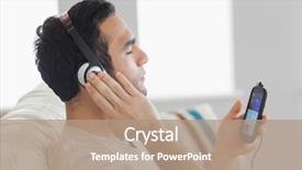  Presentation with music - Amazing slide deck having sitting on cosy sofa listening backdrop and a coral colored foreground