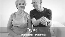  Presentation with care elderly - PPT theme with sitting on couch at home background and a  colored foreground