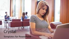  Presentation with student - Cool new slides with sitting on couch using laptop backdrop and a  colored foreground