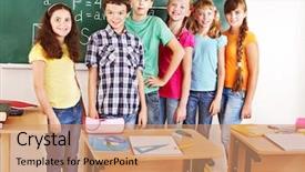  Presentation with racial group high school students - Presentation design consisting of sitting on desk in classroom background and a  colored foreground