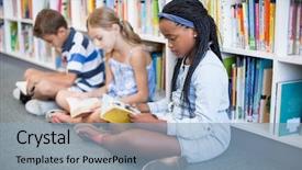  Presentation with kids reading book - Cool new PPT layouts with sitting on floor and reading backdrop and a light blue colored foreground