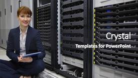  Presentation with power data center - Presentation design enhanced with sitting on floor beside server background and a dark gray colored foreground