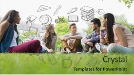  Presentation with students - Slide deck featuring sitting on grass with education background and a yellow colored foreground