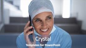  Presentation with healthcare workers - Cool new PPT theme with sitting on hospital stair case backdrop and a teal colored foreground