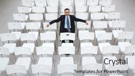  Presentation with confident - Presentation design consisting of sitting on one of chairs background and a  colored foreground