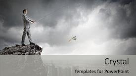  Presentation with fishing - Presentation design featuring sitting on rock and fish background and a light gray colored foreground