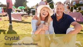  Presentation with couple - Audience pleasing PPT theme consisting of rug at summer garden fete backdrop and a yellow colored foreground