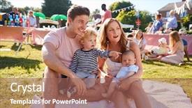  Presentation with family children - Colorful PPT layouts enhanced with rug at summer garden fete backdrop and a coral colored foreground