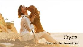  Presentation with sand - PPT layouts with sitting on sand by seaside background and a coral colored foreground