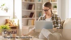  Presentation with glasses - Presentation design consisting of sitting on sofa and making background and a coral colored foreground