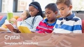  Presentation with kids reading book - Cool new PPT theme with sitting on sofa and reading backdrop and a coral colored foreground