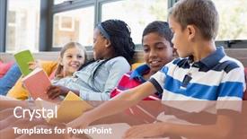  Presentation with kids reading book - Cool new theme with sitting on sofa and reading backdrop and a coral colored foreground