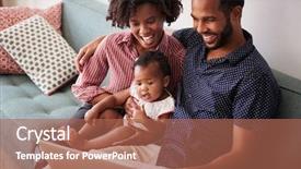  Presentation with baby doctor and family - Amazing PPT theme having sitting on sofa at home backdrop and a coral colored foreground