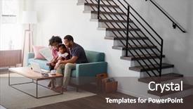  Presentation with baby sitting - PPT theme with sitting on sofa at home background and a dark gray colored foreground